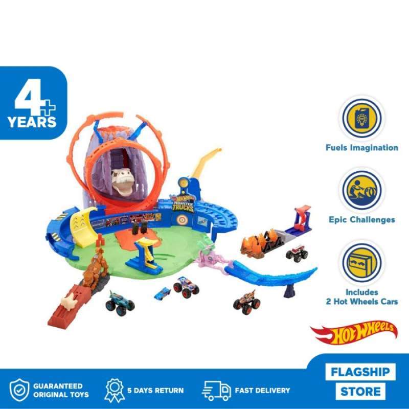 Promo Hot Wheels Monster Trucks T Rex Volcano Arena Mainan Trek Mobil Diskon 50 Di Seller