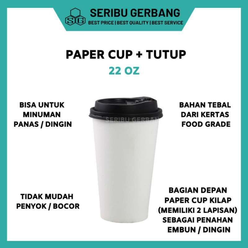 Promo 50PCS PAPER CUP COLD 22 OZ GELAS KERTAS POLOS 22OZ HOT LID TUTUP PROMO Diskon 50 Di
