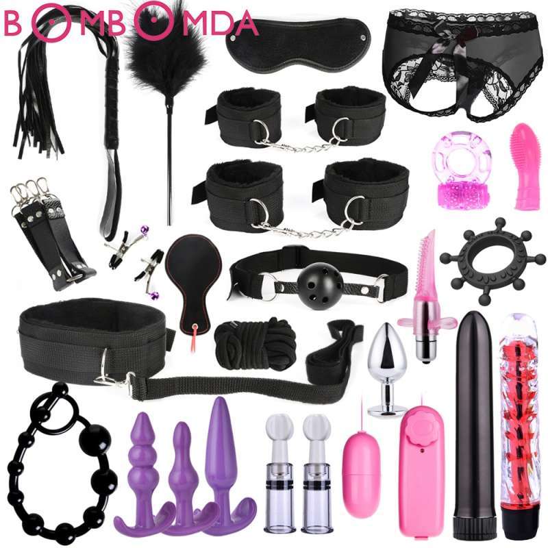 Jual Bondage Set Adults Sex Toys For Women Men Handcuffs Nipple Clamps