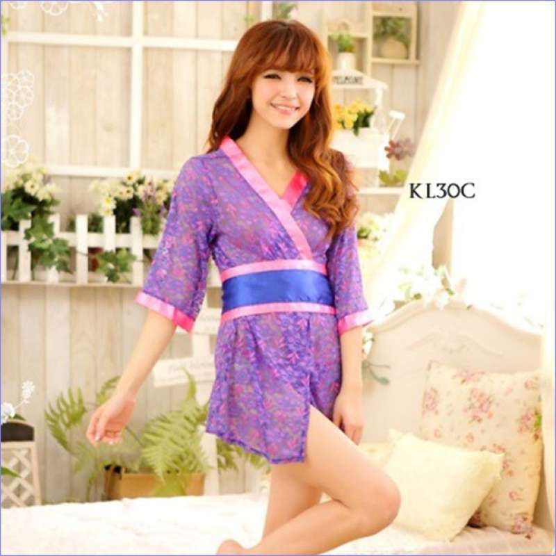 Jual Set Sexy Kimono Tidur Jepang Dewasa Seksi Lingerie Brokat Ungu