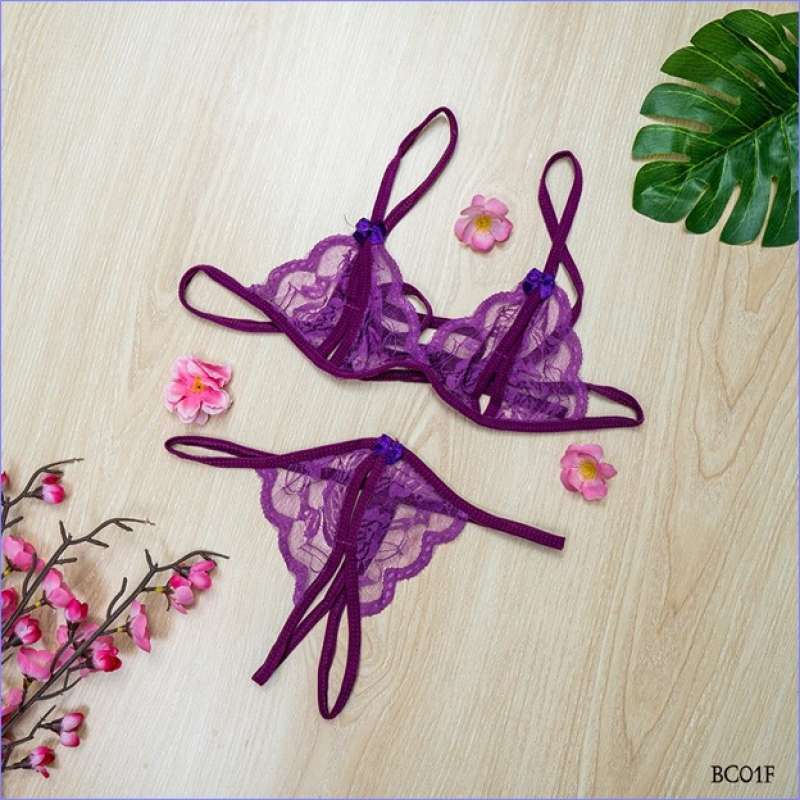 Jual Bh G String Sexy Lingerie Bra Cd Seksi Lace Dalaman Wanita Ungu