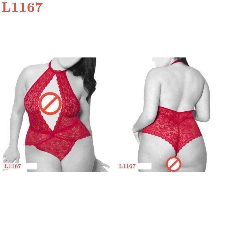 Jual L Lingerie Plus Size Teddy Halterneck Merah Transparan Di