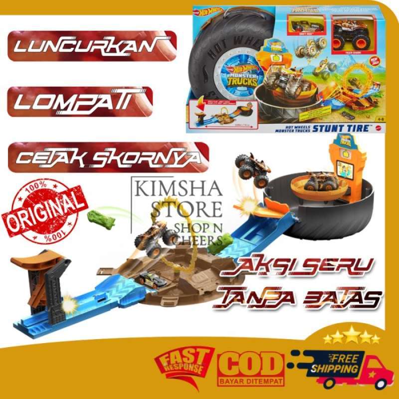 Promo HOT WHEELS MONSTER TRUCKS STUNT TIRE MAINAN TRACK MOBIL ORI MATTEL QUASIONSTUR Diskon 50