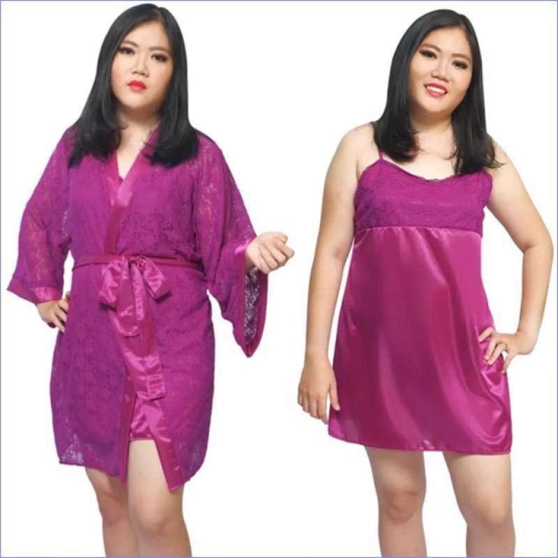 Promo Robe Kimono Babydoll Satin Lace Bridesmaid Lingerie Seksi Set Ada