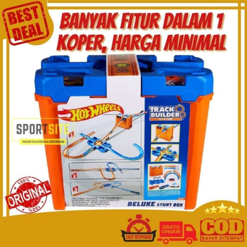 Promo Deluxe Stunt Box Track Builder Hot Wheels Set Jalan Belokan