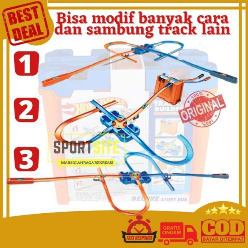 Promo Deluxe Stunt Box Track Builder Hot Wheels Set Jalan Belokan