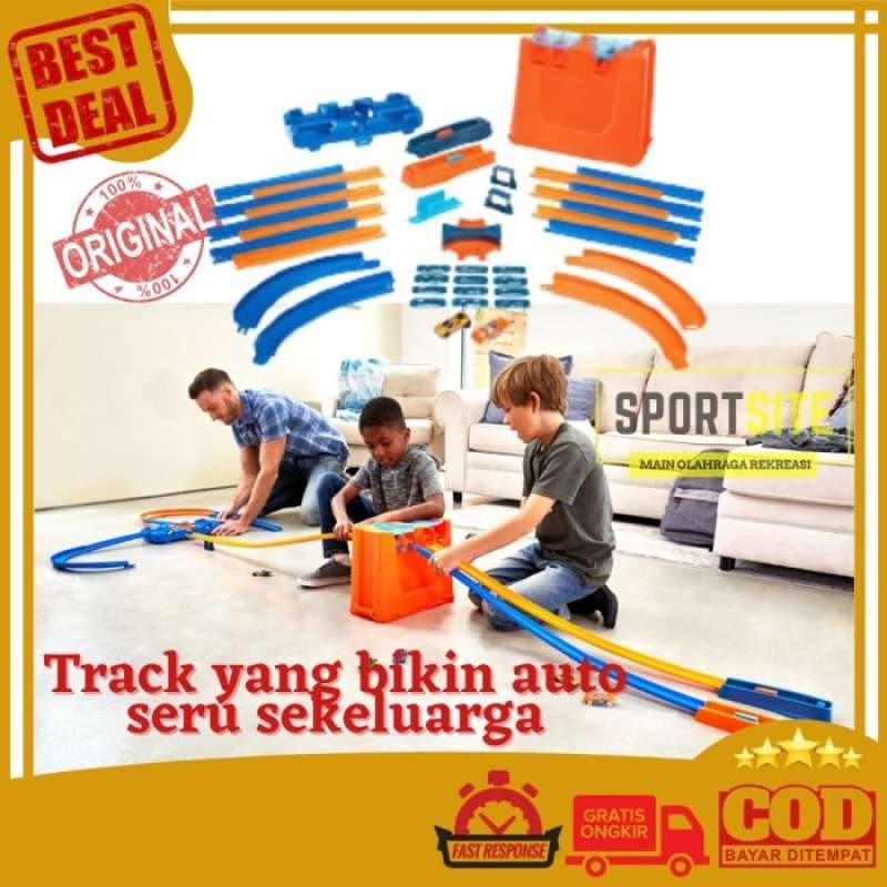 Promo Deluxe Stunt Box Track Builder Hot Wheels Set Jalan Belokan