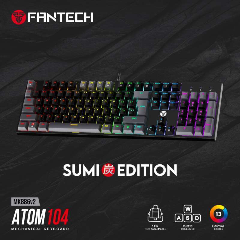 Promo Keyboard Gaming Mechanical Fantech Mk V Atom Sumi Edition Hot Swap Rgb Full Size