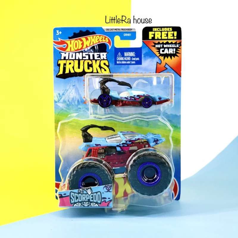 Promo HOT WHEELS MONSTER TRUCK GRATIS 1 REGULER CAR MATTEL LUTOFIA Scorpedo Diskon 50 Di