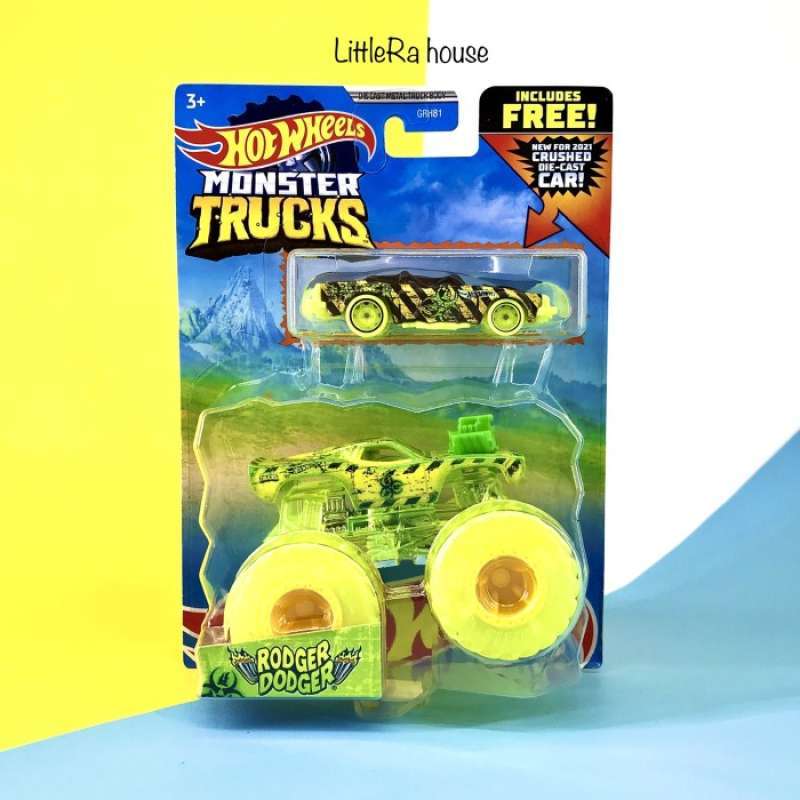 Promo HOT WHEELS MONSTER TRUCK GRATIS 1 REGULER CAR MATTEL LUTOFIA Rodger Dodger Diskon 50