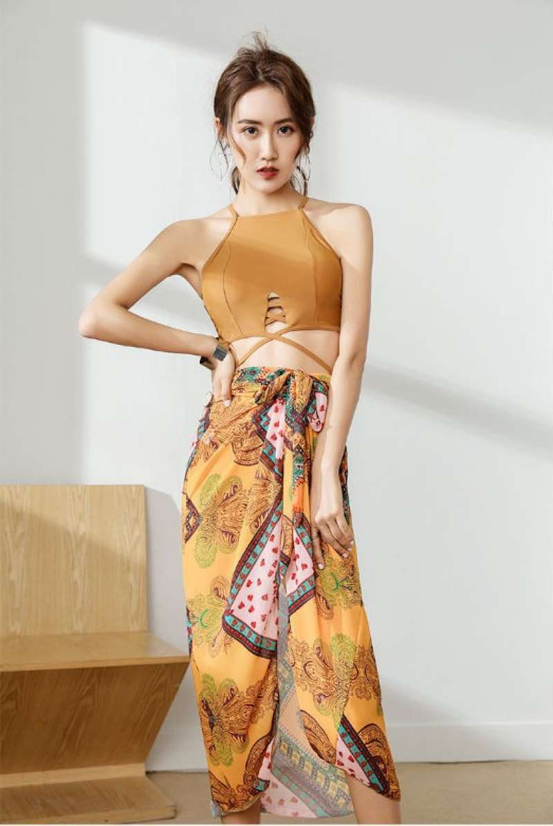 Jual Swimsuit Set Bikini Baju Renang Wanita Gaya Korea Import Xl Kuning Di Seller