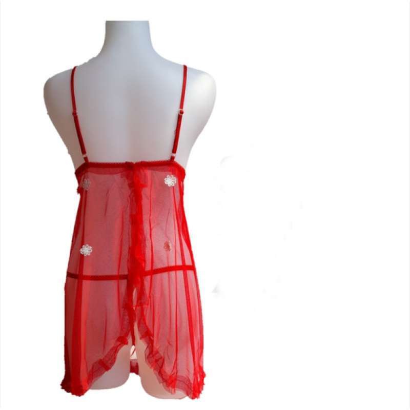 Promo Lingerie Wanita Thongs Menggemaskan Renda Piyama Transparan A Merah Free Diskon