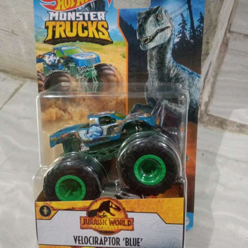 Promo Hotwheels Hot Wheels Monster Trucks Jurassic World Velociraptor Blue Lutofia Diskon 50