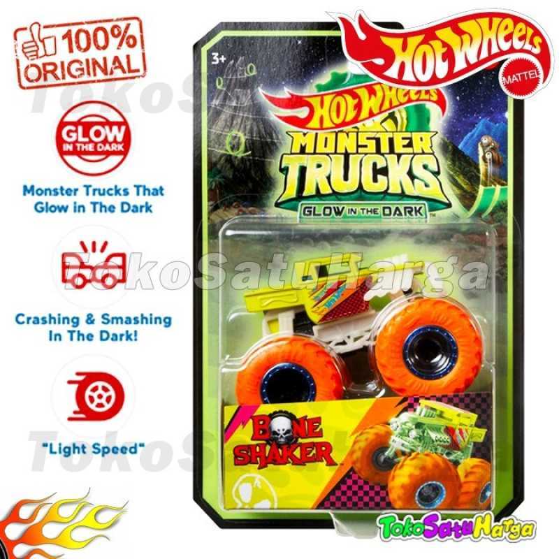 Promo HOT WHEELS MONSTER TRUCKS GLOW IN THE DARK TRUCK HOTWHEELS LUTOFIA Bone Shaker Diskon