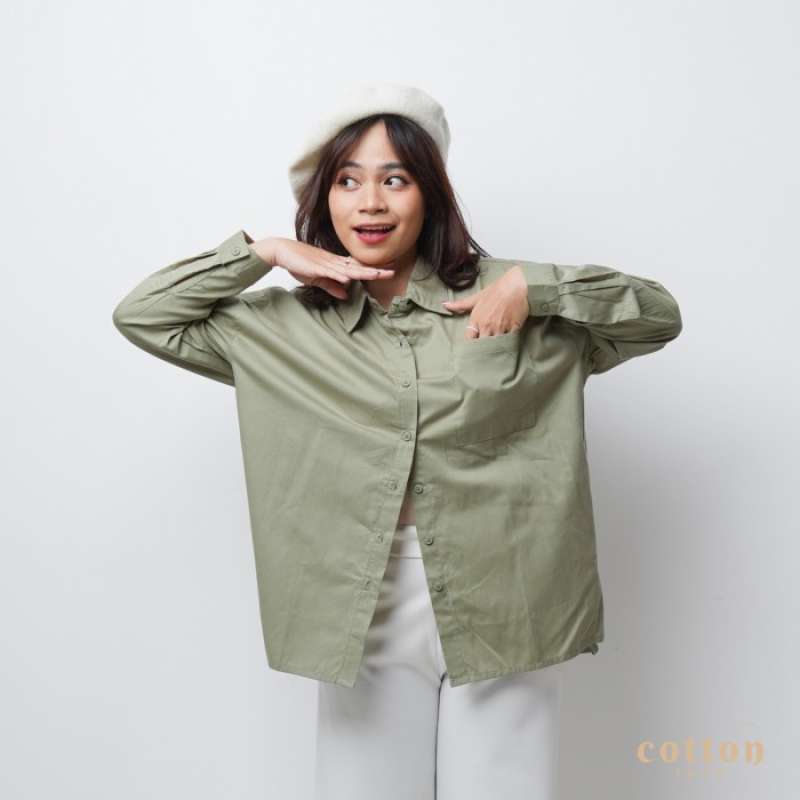 Promo Cotton Inch Ivonne Kemeja Oversized Polos Wanita Nude Pink L
