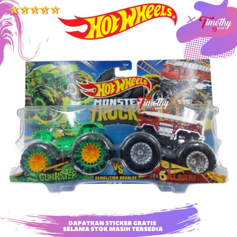 Promo Hot Wheels Monster Trucks Doubles Gunkster Vs Alarm Pemadam Diskon Di Seller