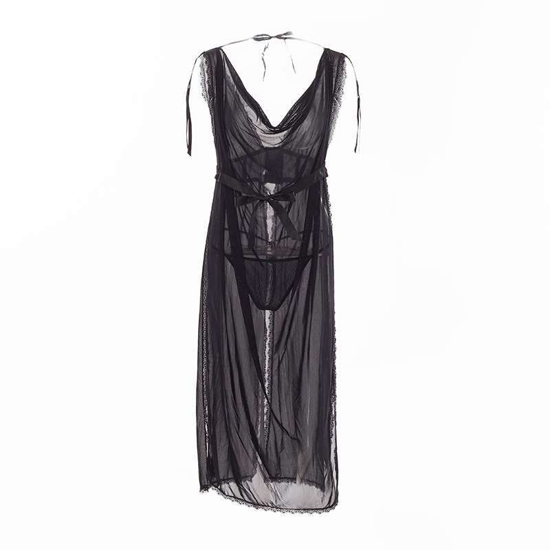 Jual L Baju Tidur Lingerie Long Gown Maxi Dress Hitam Transparan Pengait Baris Di Seller