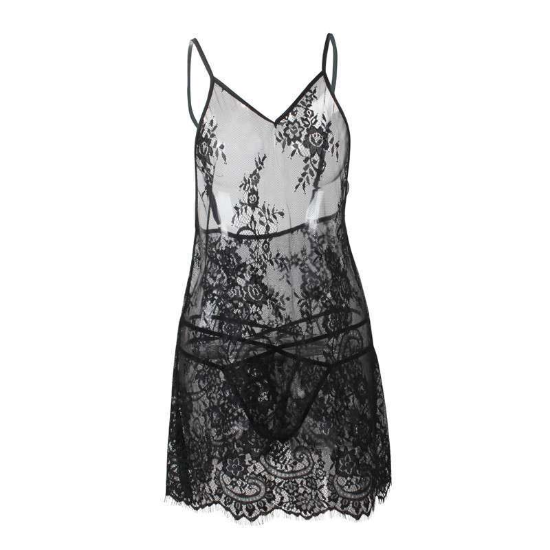 Jual L Baju Tidur Lingerie Jumbo Big Size Nightgown Midi Dress Hitam Transparan Bunga