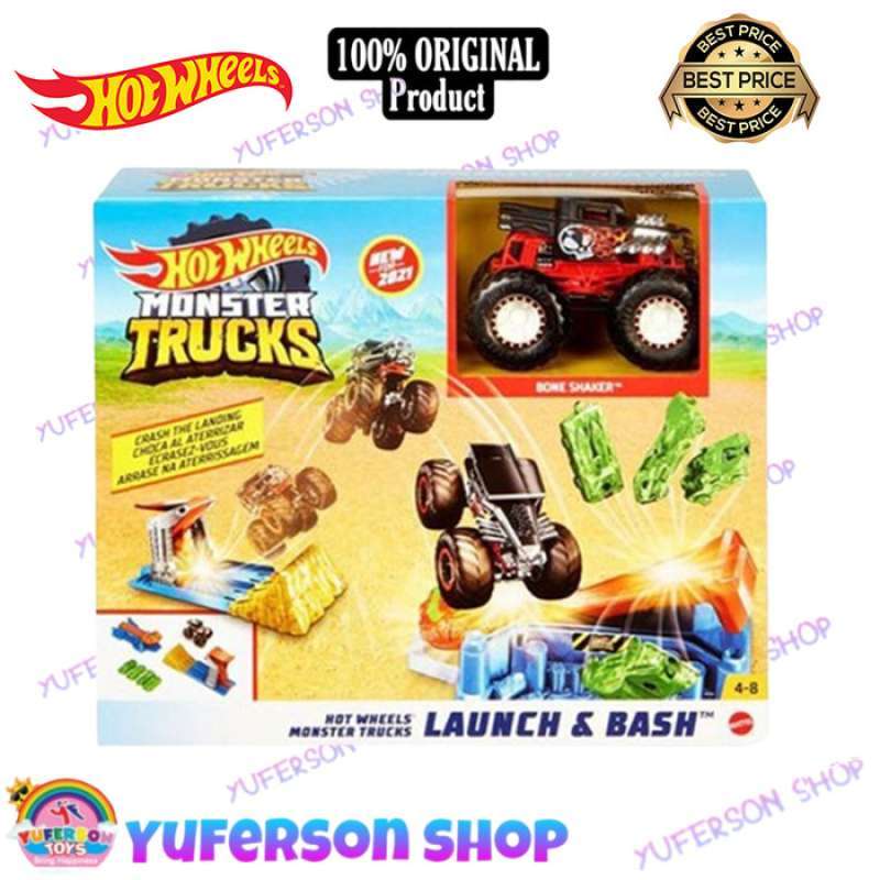 Promo Hotwheels Hot Wheels Monster Trucks Launch Bash With Crushed Cars Diskon Di Seller