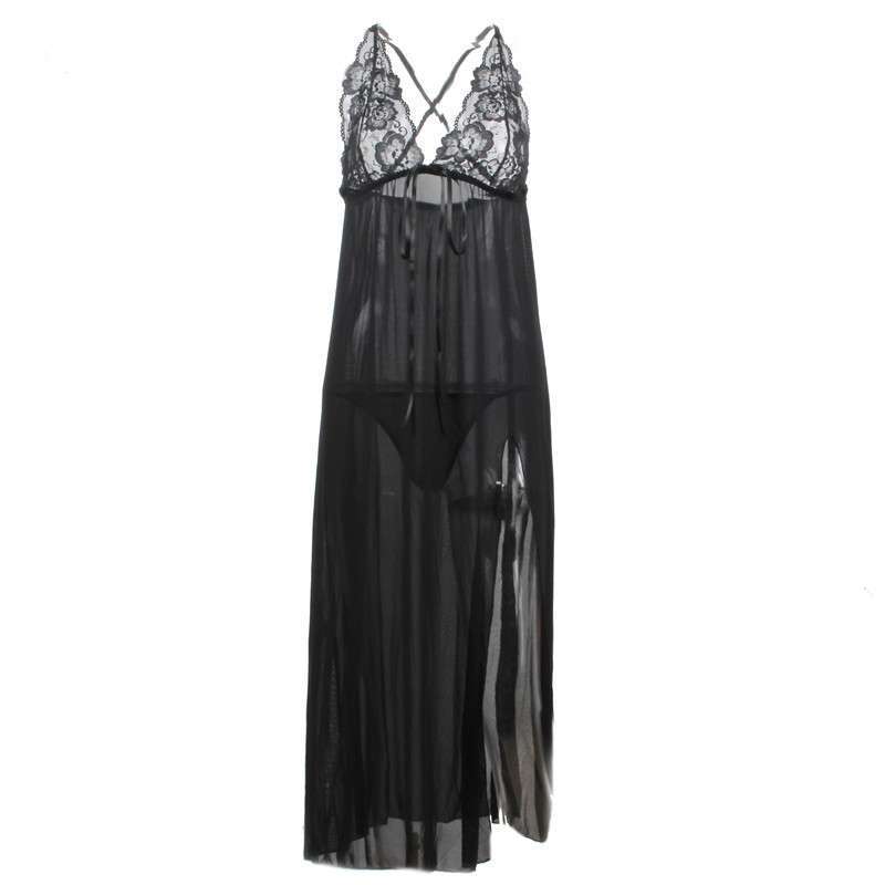Jual L1079 Baju Tidur Lingerie Long Gown Maxi Dress Tali Silang Hitam
