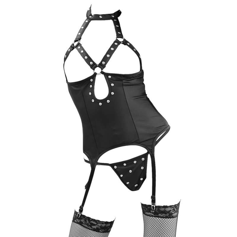 Jual L Baju Tidur Lingerie Bustier Corset Dress Halter Hitam Open Cup Garter Strap