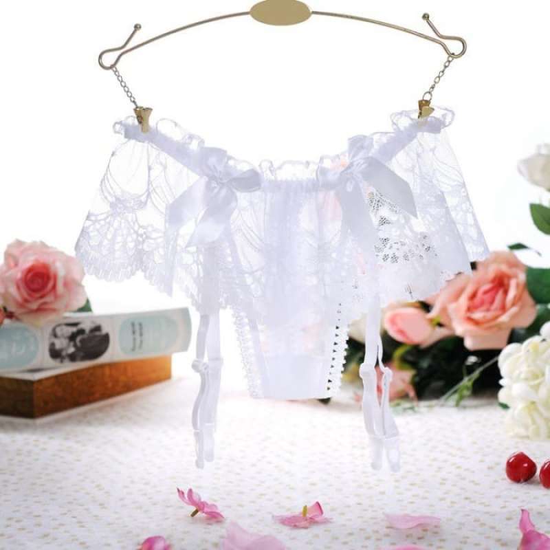 Promo Lingerie G String Garter Belt G String Stocking T Putih Free