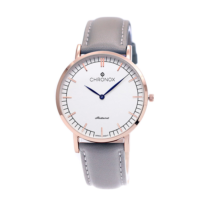 CHRONOX – Chronox CX1001/B4 Tali Kulit Abu Jam Tangan Pria Casual – Putih Rose