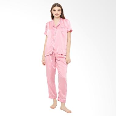Baju Tidur Bahan SAtin Long Setelan Baju Tidur - Pink