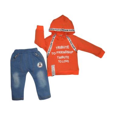 VERINA BABY Atasan Sweater Hodie Orange Plus Pants Setelan Anak