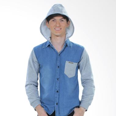 Azzurra Atasan Komb Jeans Kemeja Pria - Biru