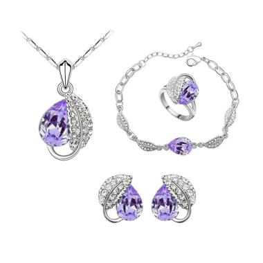 Cannice Austrian Crystal Heart Leaf Set Perhiasaan - Violet