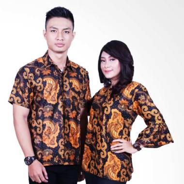 Batik Putri Ayu Solo SRB602 Batik Sarimbit Katun Baju Batik Couple - Cokelat Kuning