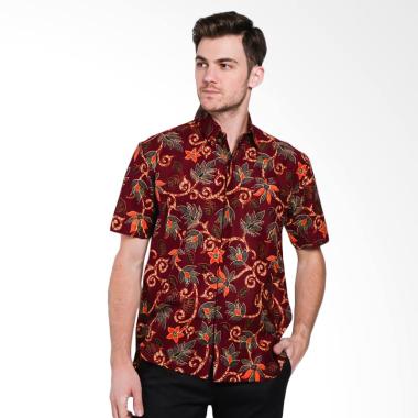 Batik Waskito Short Sleeve Cotton Batik Shirt Kemeja Batik Pria - Red [HB 1083]