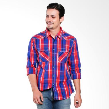 Lois Men Shirt Plaid Kemeja Pria - Red Blue [644]
