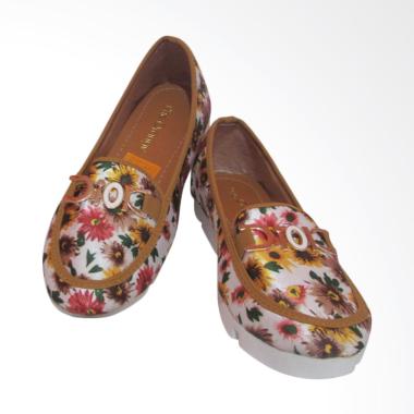 Phe Orange Motif Bunga Sepatu Loafer Wanita - Coklat