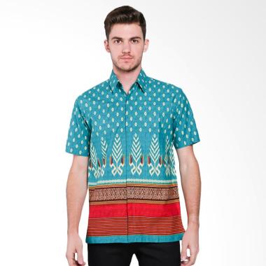 Batik Waskito Short Sleeve Cotton Batik Shirt Kemeja Batik Pria - Green [HB 10718]