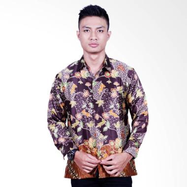 Batik Putri Ayu Solo Semi Sutra Furing Lengan Panjang Kemeja Batik Pria - Cokelat [KPJ602]