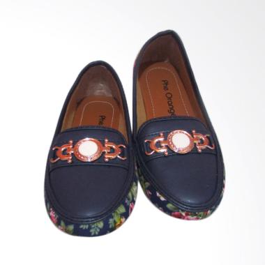 Phe Orange Motif Bunga Loafer Sepatu Wanita - Biru
