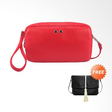 Buy 1 Get 1 - VONA Hopp Clutch Wanita - Merah + Free VONA Ferris Sling Bag Wanita - Hitam