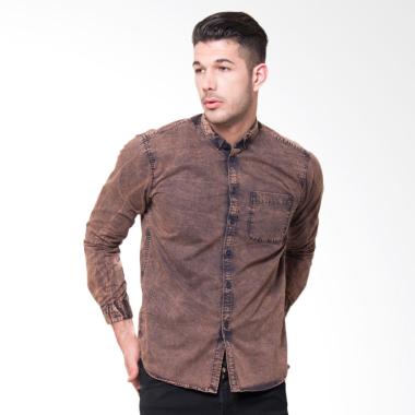 Tendencies Deep Navy Washed Kemeja Pria Lengan Panjang - Coklat