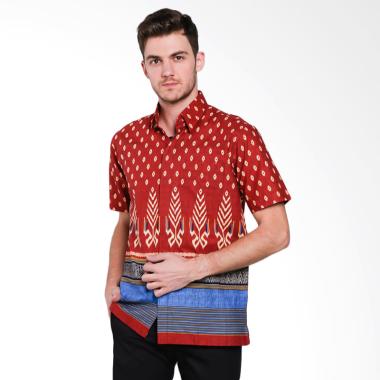 Batik Waskito Short Sleeve Cotton Batik Shirt Kemeja Batik Pria - Red [HB 10718]
