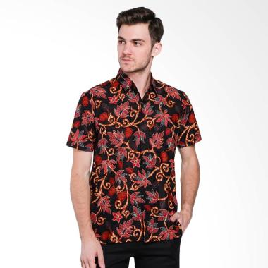 Batik Waskito Short Sleeve Cotton Batik Shirt Kemeja Batik Pria - Black [HB 1083]