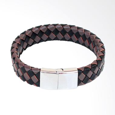 VERNYX Kulit Silver Wide Square Gelang Pria - Black Brown [GLT6518]