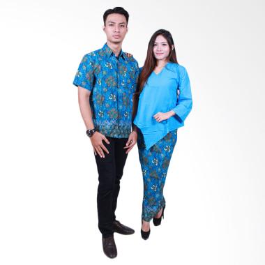 Batik Putri Ayu Solo SRD504 Sarimbit Dress Baju Batik Couple - Biru