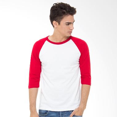 Browncola Raglan 3/4 Kaos Pria - Putih Merah