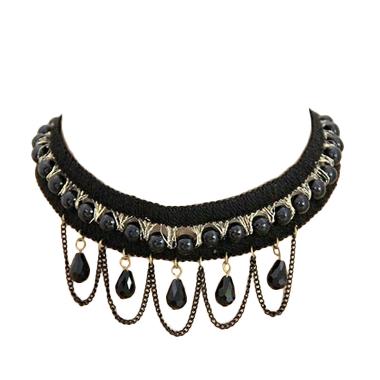 Fashionista KN34557 Kalung Korea Black Pearl Lace