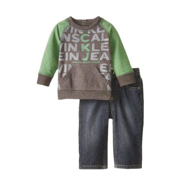 Calvin Klein Baby Boys' Gray Pull Over with Jeans Green Setelan Anak Laki-Laki                                                  