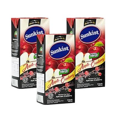 Sunkist Apple Cranberry Jus 1 Liter Pack of 3