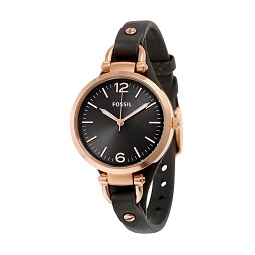 Fossil Rose Gold Georgia Grey Leather Strap Jam Tangan Wanita