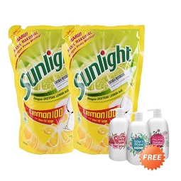 Sunlight Sabun Cuci Piring Lemon Refill [800 mL/2 pcs] + Free Sunlight Pump